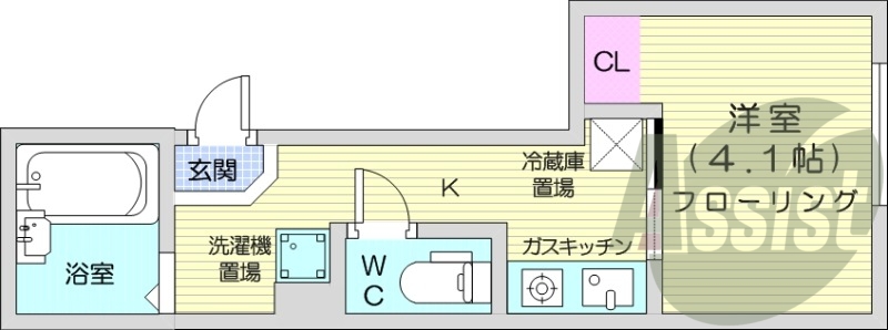 1K、エアコン、光ファイバー、灯油暖房、バストイレ別