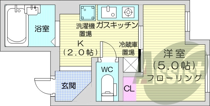 1K、エアコン、光ファイバー、灯油暖房、バストイレ別