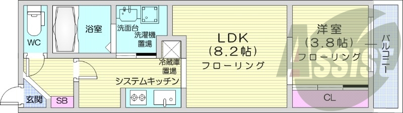 1LDK、エアコン、システムキッチン、オートロック