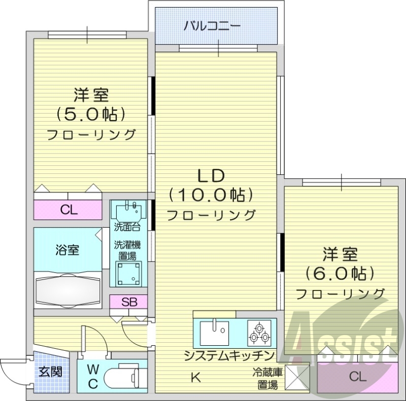 2LDK、オートロック、ネット無料、エアコン、ペット可