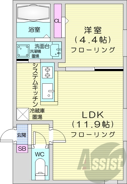 1LDK、システムキッチン、エアコン、都市ガス