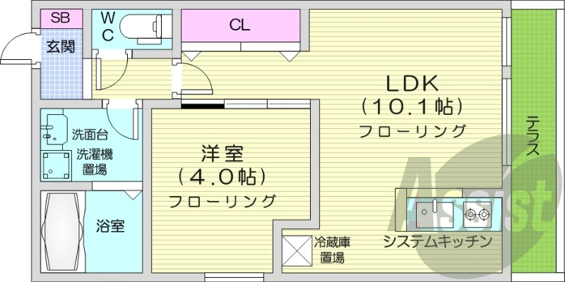 1LDK、ネット無料、エアコン、宅配BOX、防犯カメラ