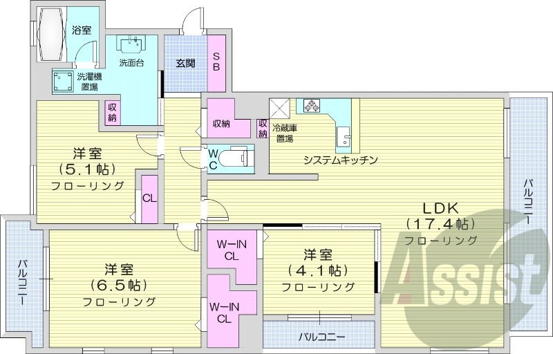 3LDK、都市ガス、追い焚き、システムキッチン