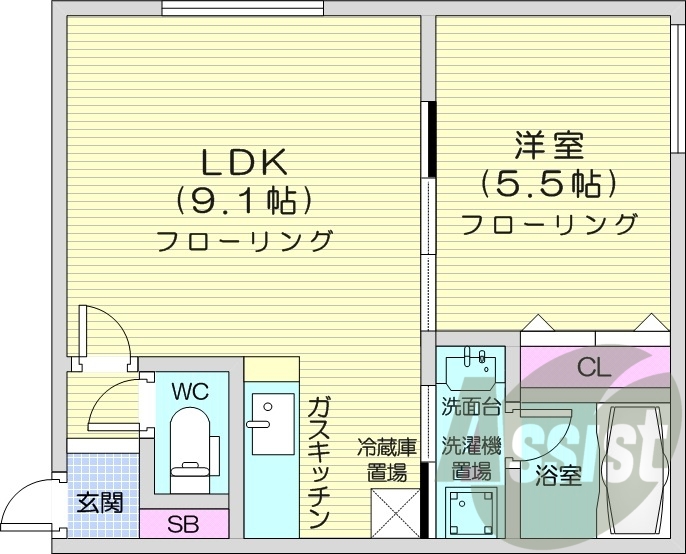 1LDK、カウンターキッチン、角部屋、オートロック