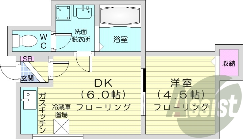 1LDK、ユニットバス、暖房便座、灯油暖房