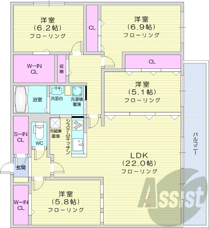 4LDK、都市ガス、ペット複数可、エコジョーズ、エアコン