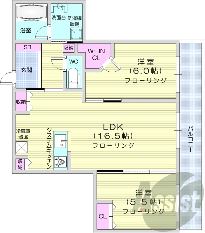 2LDK、浴室乾燥機、浴室暖房、バストイレ別