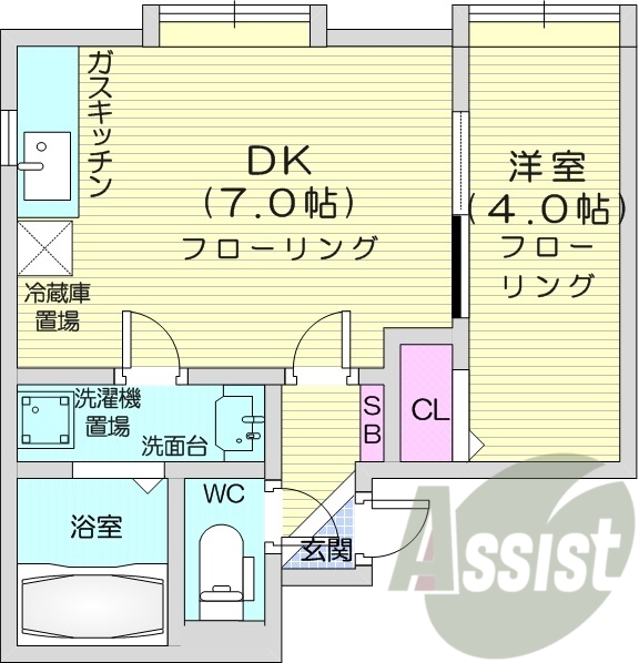 1LDK、角部屋、独立洗面台、オートロック、
