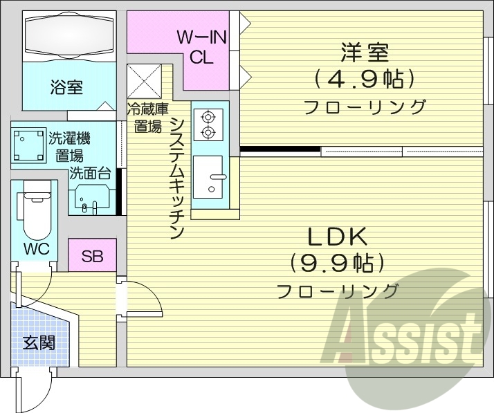 1LDK、システムキッチン、エアコン、ネット無料