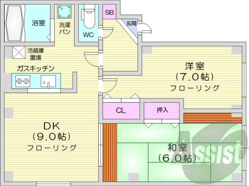 ２DK、クローゼット、押入、洗濯機置き場