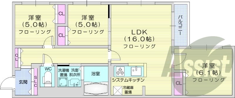 3LDK、エアコン、追い焚き、浴室乾燥機