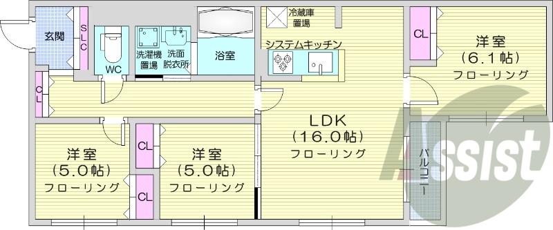 3LDK、エアコン、追い焚き、浴室乾燥機