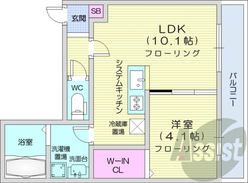 1LDK、エアコン、都市ガス、システムキッチン