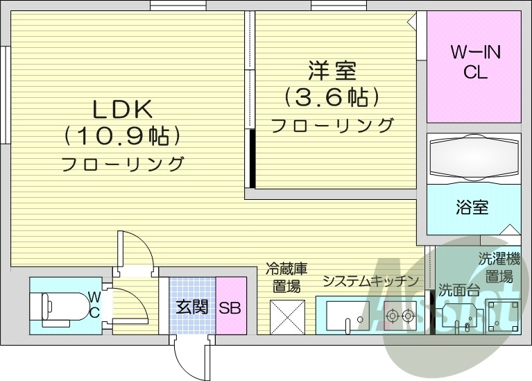 1LDK、システムキッチン、エアコン、浴室乾燥機