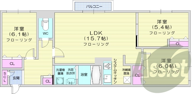 3LDK、エアコン、追い焚き、浴室乾燥機