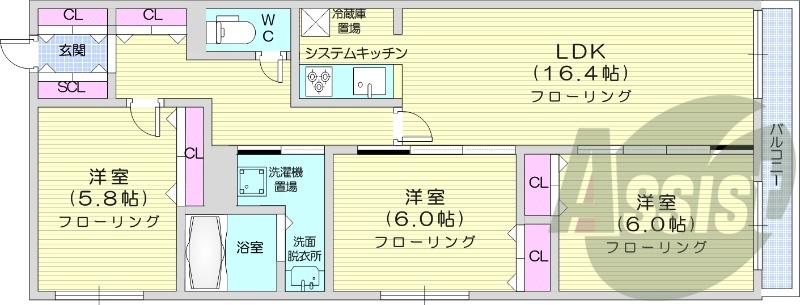3LDK、エアコン、追い焚き、浴室乾燥機