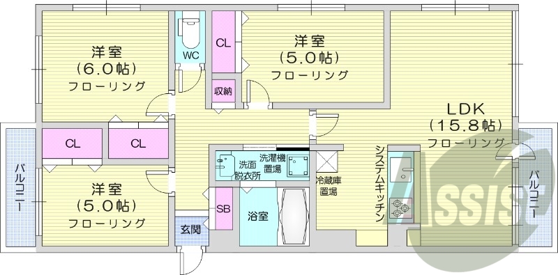 3LDK、都市ガス、エアコン、エコジョーズ、ペット飼育可