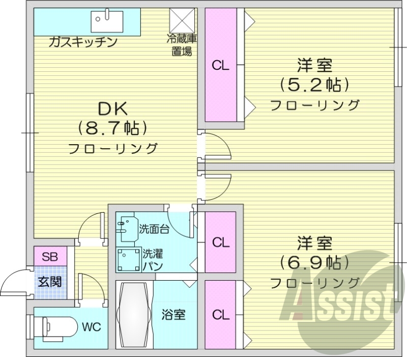 ２DK、独立洗面台、灯油暖房、シャワートイレ
