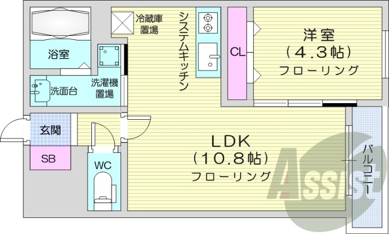1LDK、エアコン、システムキッチン、オートロック
