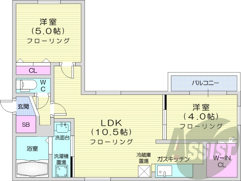 2LDK、角部屋、ネット無料、エアコン、宅配BOX