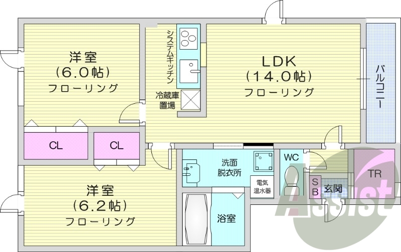 2LDK、1坪バス、トランクルーム、ペット相談可