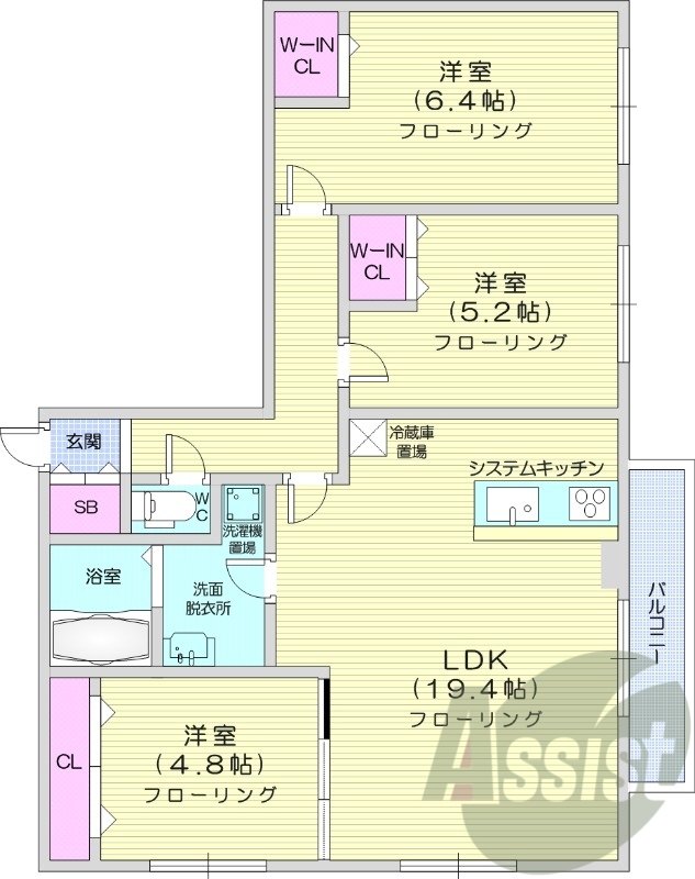 3LDK、エアコン、都市ガス、追い焚き、浴室乾燥機