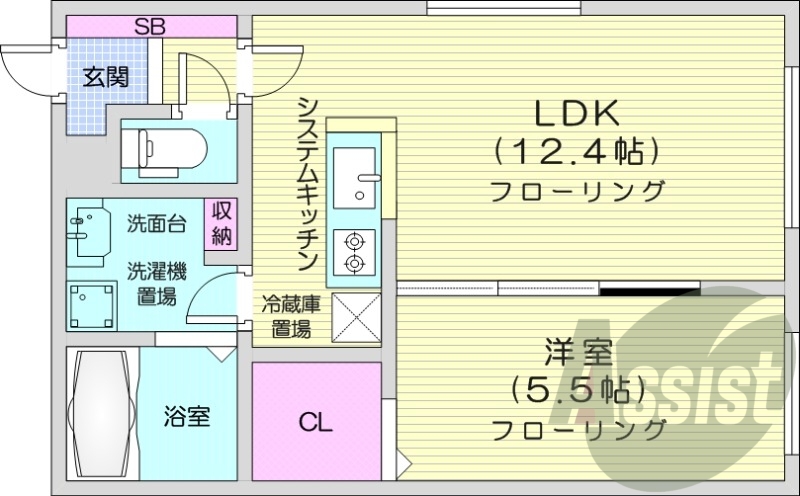 1LDK、エアコン、光ファイバー、システムキッチン、