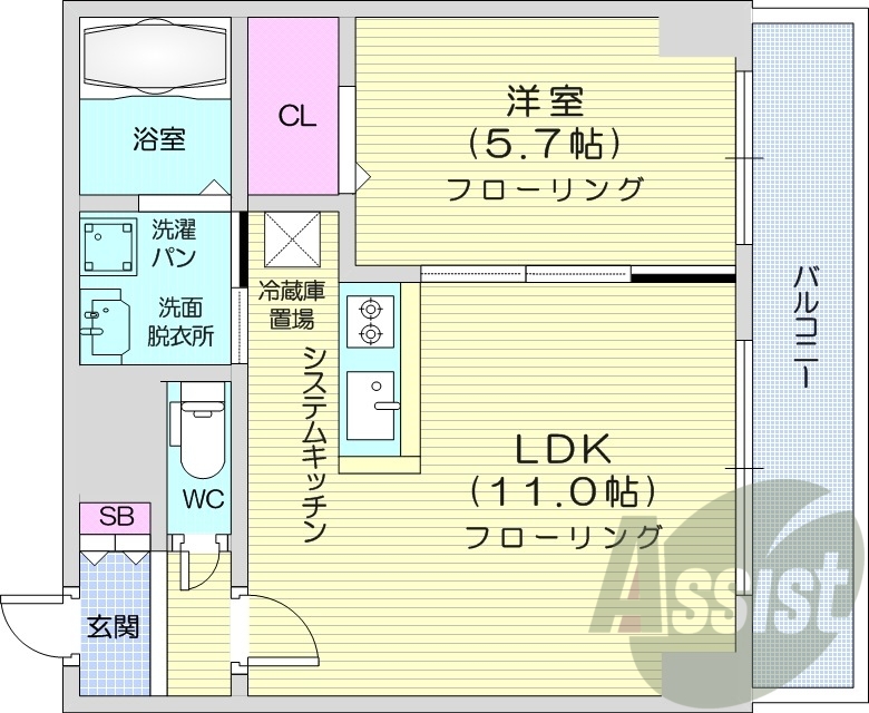 1LDK、ペット可、エアコン、システムキッチン、浴室乾燥機