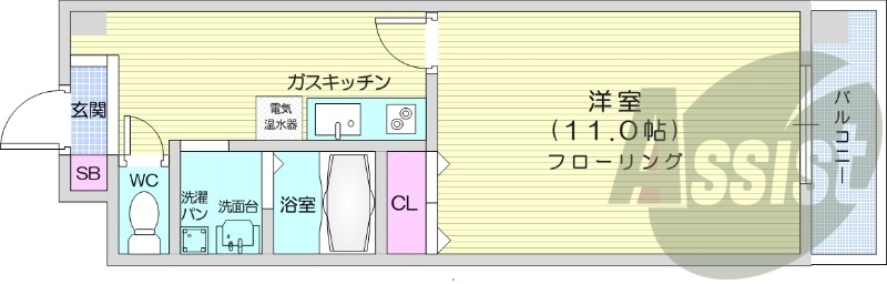 1K、暖房設備、収納、洗濯機置場、オール電化