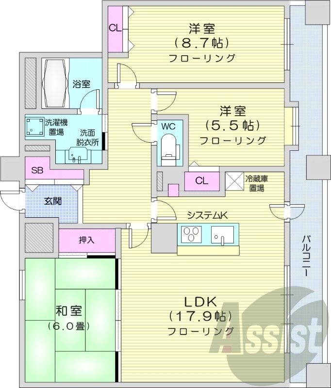 3LDK、ペット可、浴室暖房乾燥機、食洗器、パネルヒーター