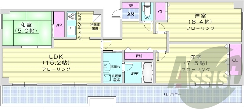 3LDK、都市ガス、オートロック、エアコン