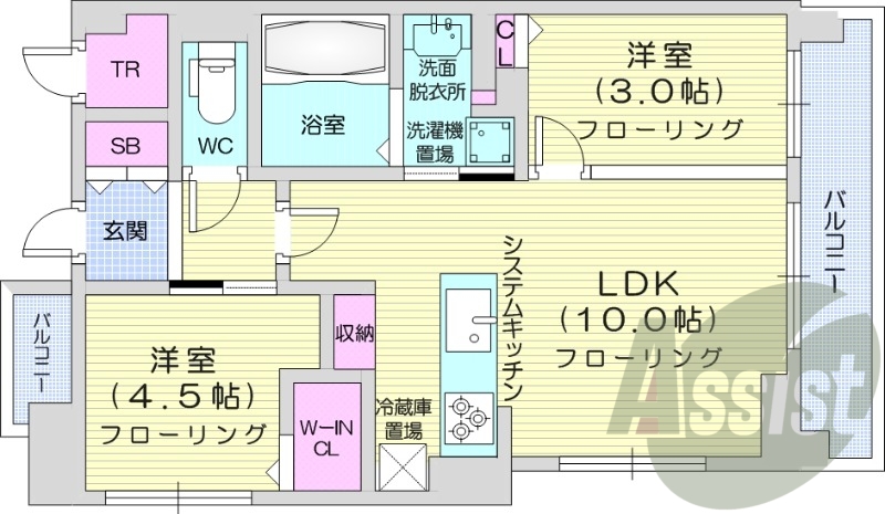 2LDK、分譲、天然ガス、追い焚き、光配線方式