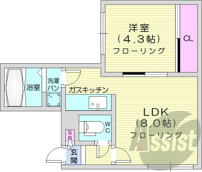 1LDK、ネット無料、バストイレ別、灯油暖房、最上階