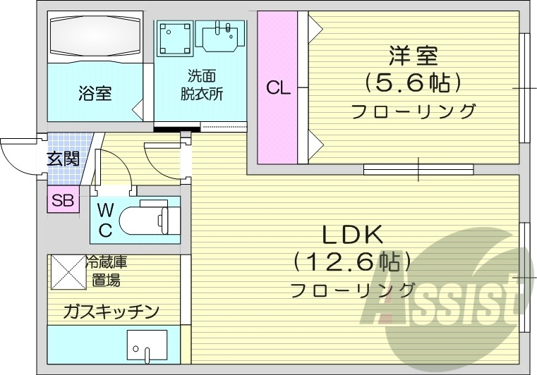 1LDK、エアコン、ペット相談可、シャワートイレ