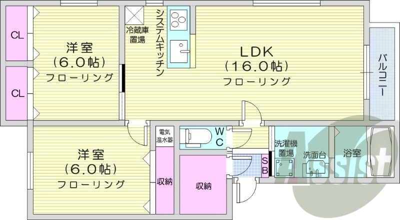 2LDK、オール電化、１坪バス、IH対面キッチン