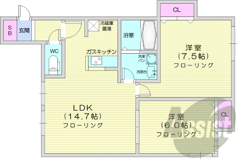 2LDK、エアコン、灯油暖房、追い焚き、浴室乾燥機