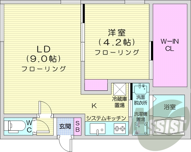 1LDK、オートロック、ネット無料、都市ガス