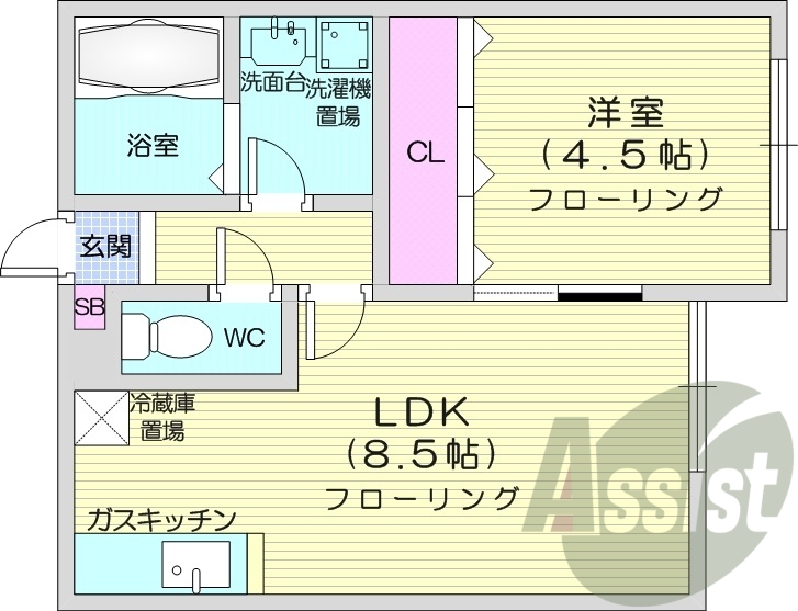 １LDK、バス・トイレ別、灯油暖房、独立洗面台