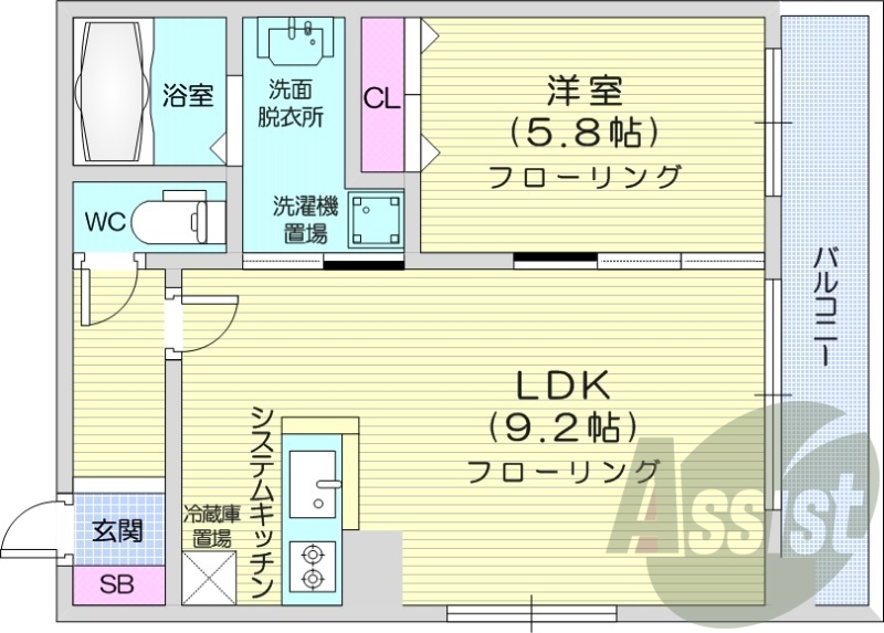 1LDK、オートロック、エアコン、カウンターキッチン