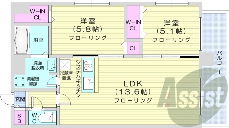 2LDK、オール電化、オートロック、最上階、角部屋、エアコン