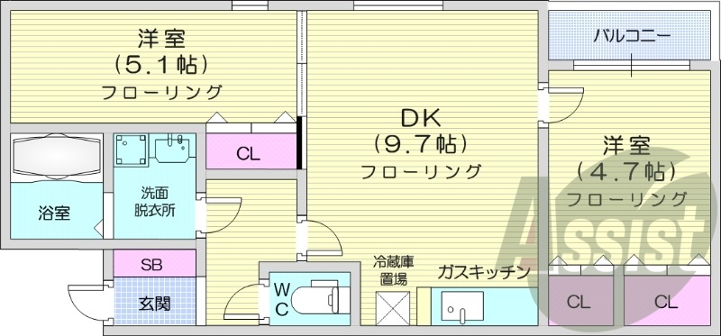 2DK、浴室乾燥機、独立洗面台、灯油暖房、オートロック