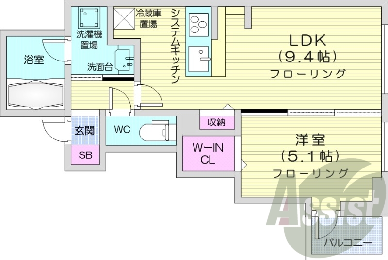 1LDK、浴室乾燥機、床暖房、ウォシュレット、オートバス
