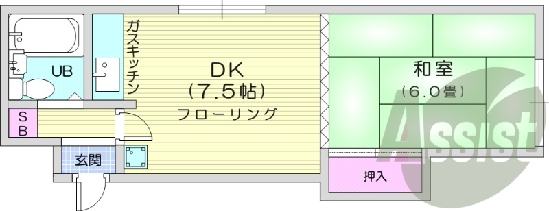 1DK、灯油暖房、洗面台、収納、和室、ガスコンロ設置可能