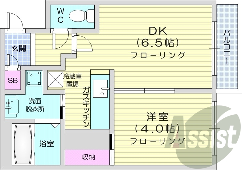 1LDK、角部屋、インターネット無料、灯油暖房