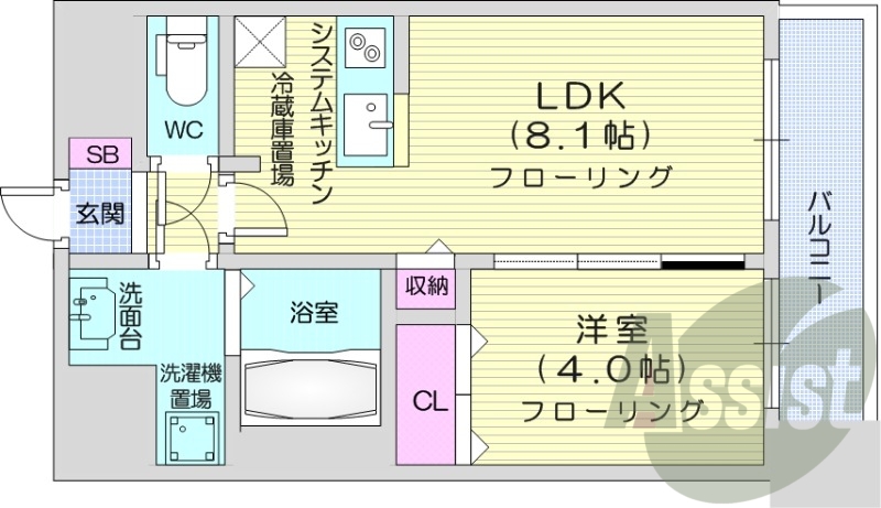 1LDK、インターネット無料、都市ガス、洗面脱衣所
