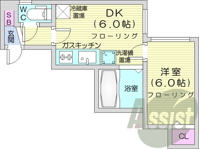 1DK、灯油暖房、シューズボックス、バス・トイレ別