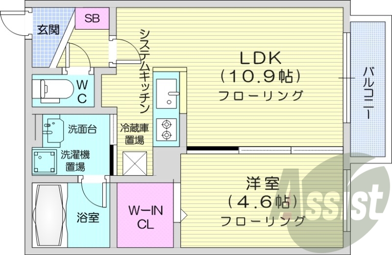 1LDK、システムキッチン、ウォークインクローゼット