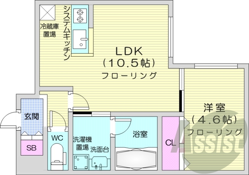 1LDK、システムキッチン、ウォークインクローゼット