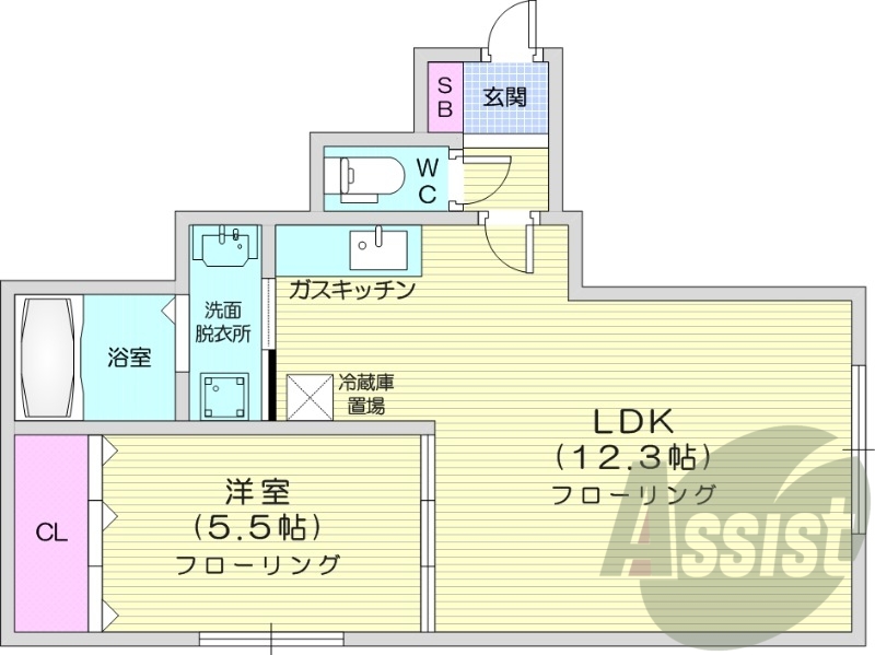 1LDK、角部屋、独立洗面台、TVモニターホン