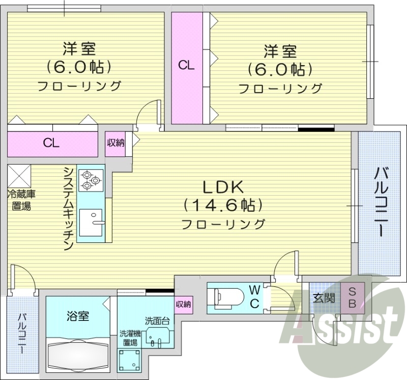 2LDK、都市ガス、追い焚き、シャワートイレ